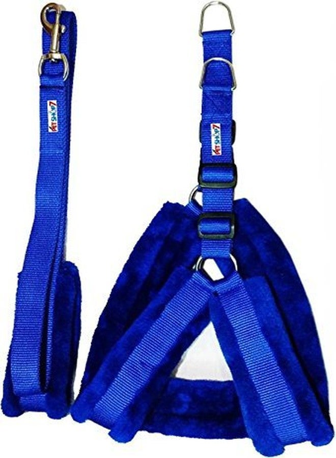 Skora Nylon Dog Harness & Leash Set with Fur 0.75 inch Small - Blue (Chest Size - 25-28) - Image 1
